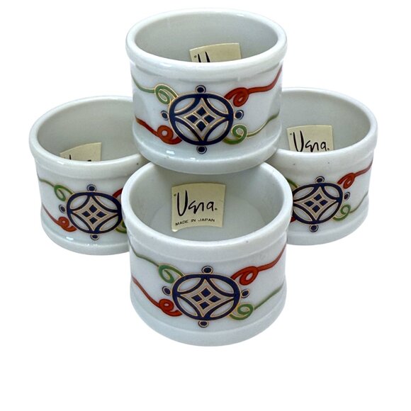 Vintage Vera Neumann Napkin Rings Set of 4 Elegant Scroll White Ceramic - Picture 9 of 9